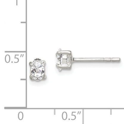 Sterling Silver 3X5mm Oval Basket Set Cz Stud Earrings