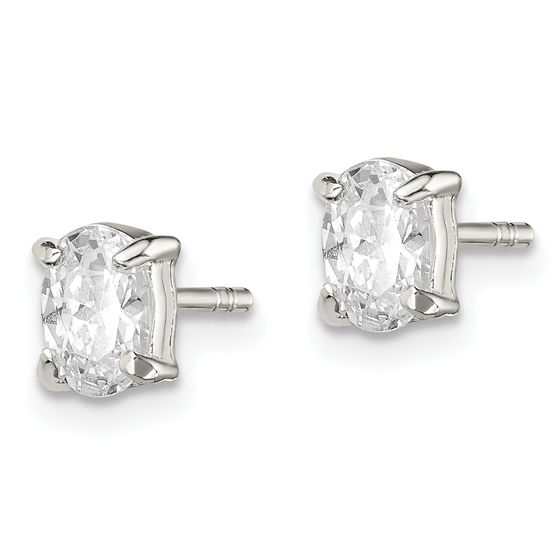 Sterling Silver 4X6mm Oval Basket Set Cz Stud Earrings