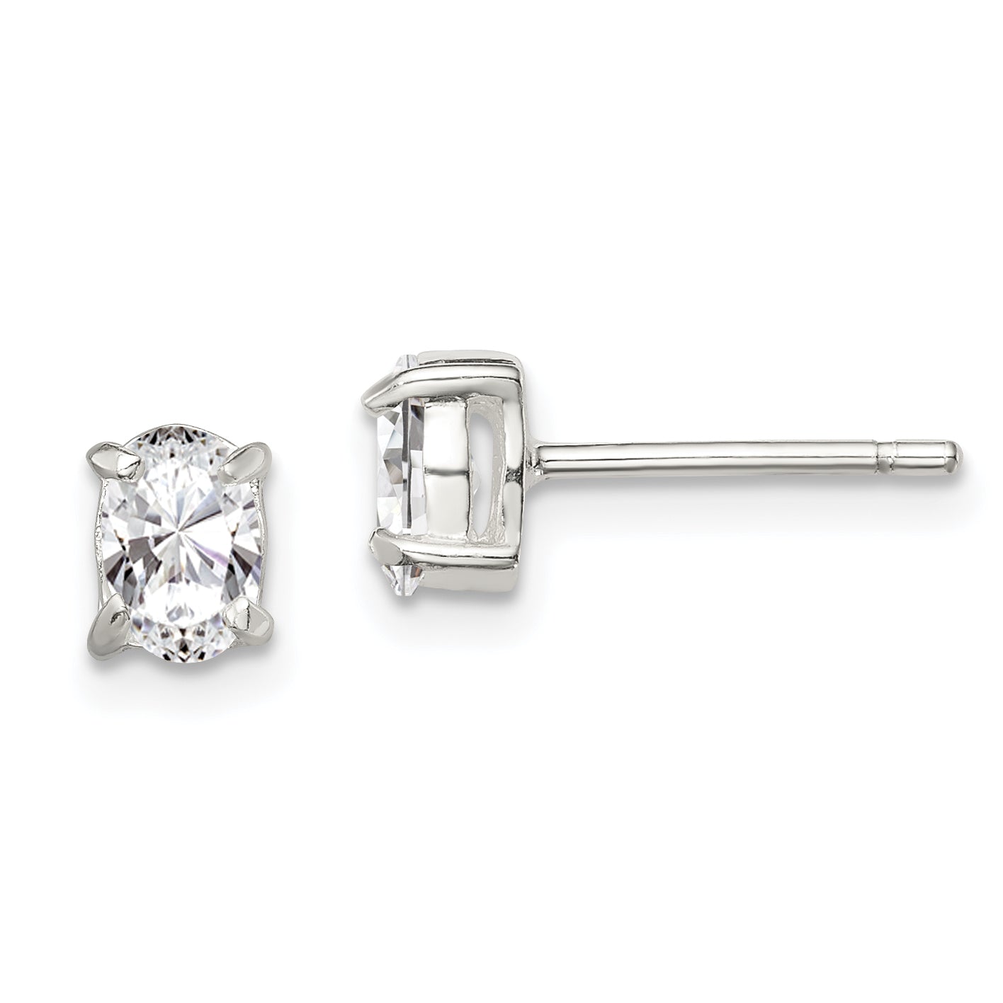Sterling Silver 4X6mm Oval Basket Set Cz Stud Earrings