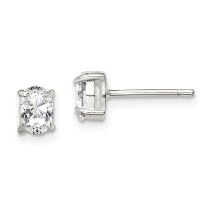 Sterling Silver 4X6mm Oval Basket Set Cz Stud Earrings