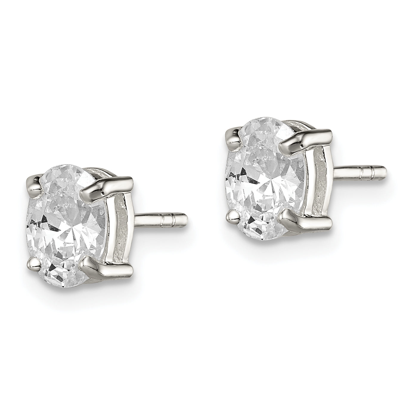 Sterling Silver Polished 5X7mm Oval Basket Set Cz Stud Earrings