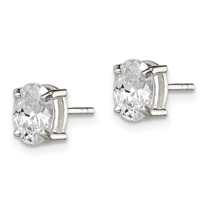 Sterling Silver Polished 5X7mm Oval Basket Set Cz Stud Earrings