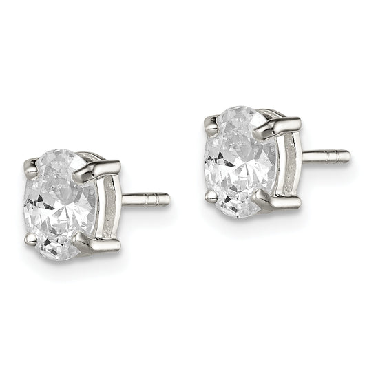 Sterling Silver Polished 5X7mm Oval Basket Set Cz Stud Earrings
