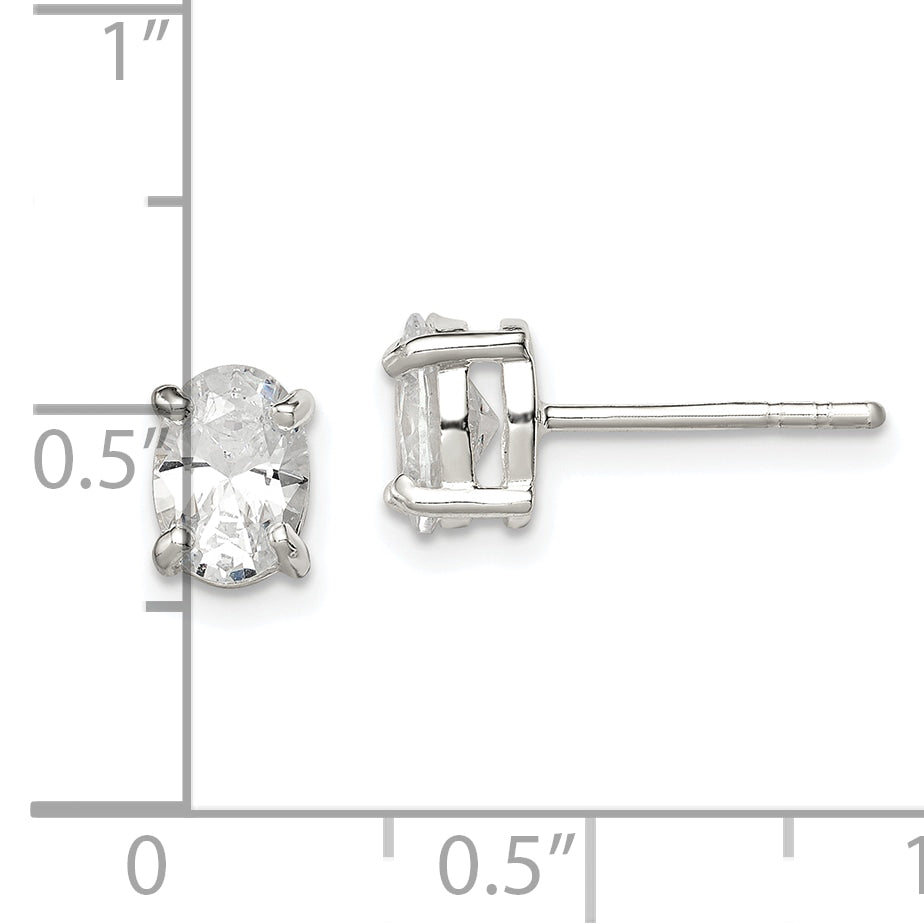 Sterling Silver Polished 5X7mm Oval Basket Set Cz Stud Earrings