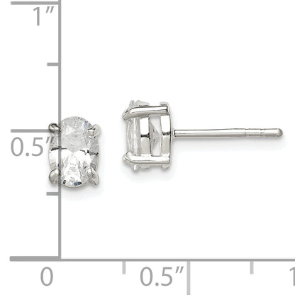 Sterling Silver Polished 5X7mm Oval Basket Set Cz Stud Earrings