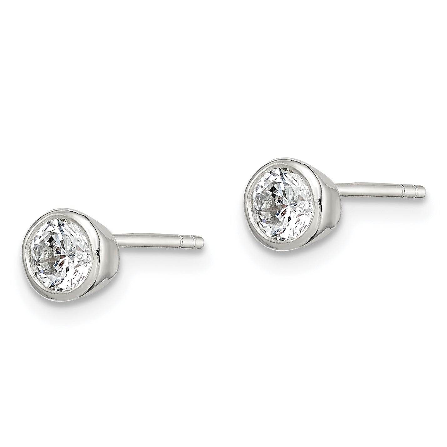 Sterling Silver Polished 4mm Round Cz Bezel Set Stud Earrings