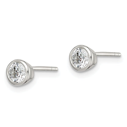 Sterling Silver Polished 4mm Round Cz Bezel Set Stud Earrings