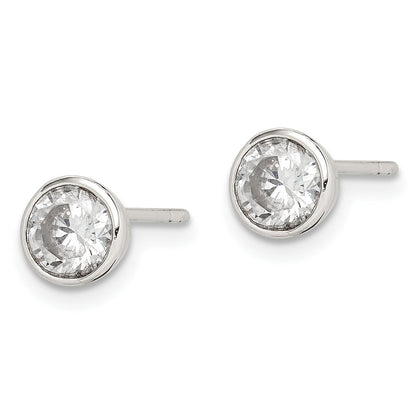 Sterling Silver Polished 5mm Round Cz Bezel Set Stud Earrings