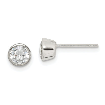 Sterling Silver Polished 5mm Round Cz Bezel Set Stud Earrings