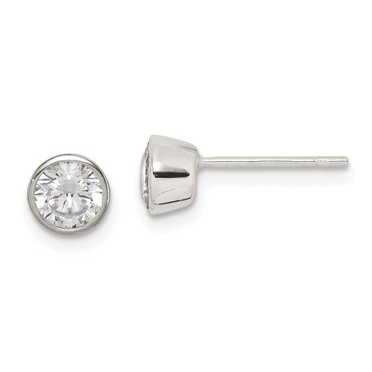 Sterling Silver Polished 5mm Round Cz Bezel Set Stud Earrings