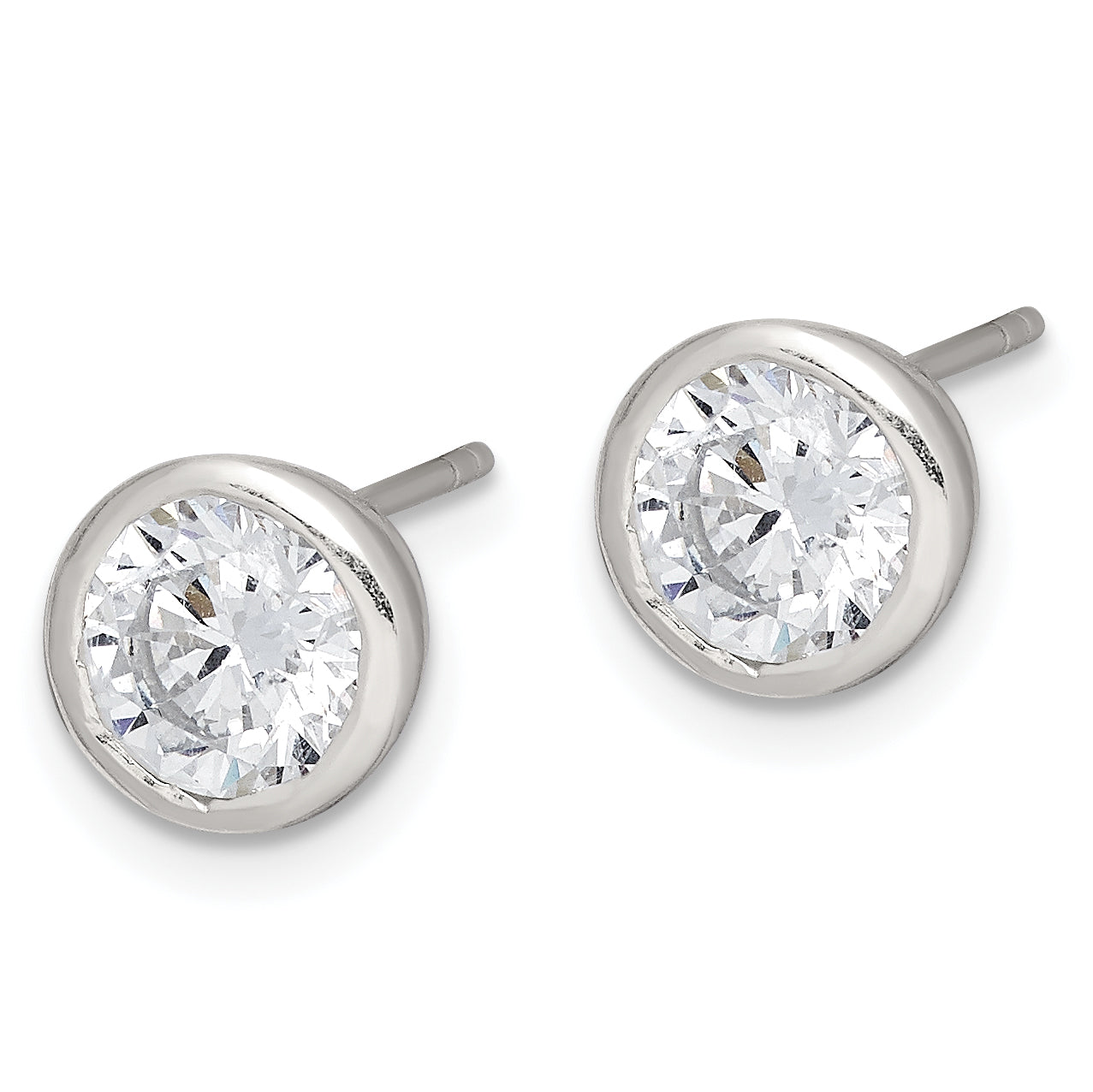 Sterling Silver Polished 6mm Round Cz Bezel Set Stud Earrings