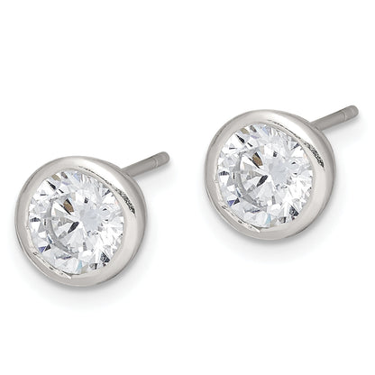 Sterling Silver Polished 6mm Round Cz Bezel Set Stud Earrings