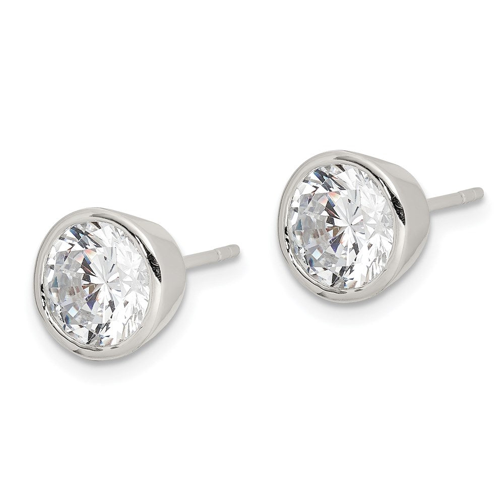 Sterling Silver Polished 7mm Round Cz Bezel Set Stud Earrings
