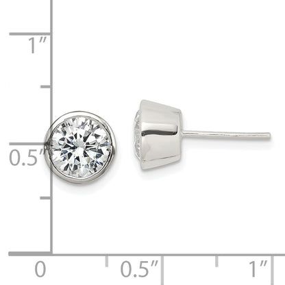 Sterling Silver Polished 7mm Round Cz Bezel Set Stud Earrings