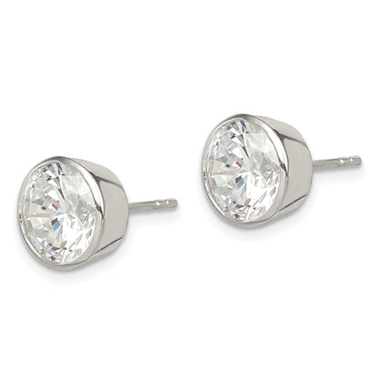 Sterling Silver Polished 9mm Round Cz Bezel Set Stud Earrings