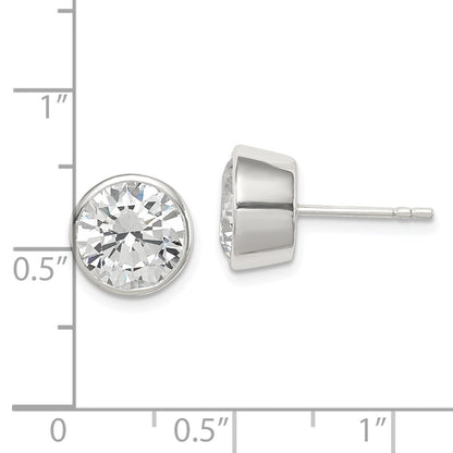 Sterling Silver Polished 9mm Round Cz Bezel Set Stud Earrings