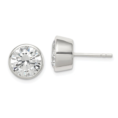Sterling Silver Polished 9mm Round Cz Bezel Set Stud Earrings