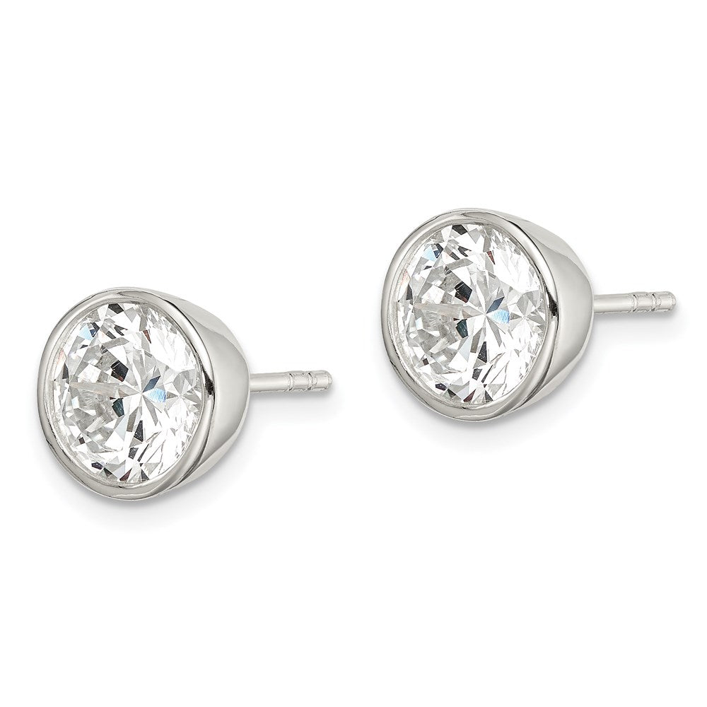 Sterling Silver Polished 8mm Round Cz Bezel Set Stud Earrings