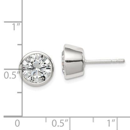Sterling Silver Polished 8mm Round Cz Bezel Set Stud Earrings