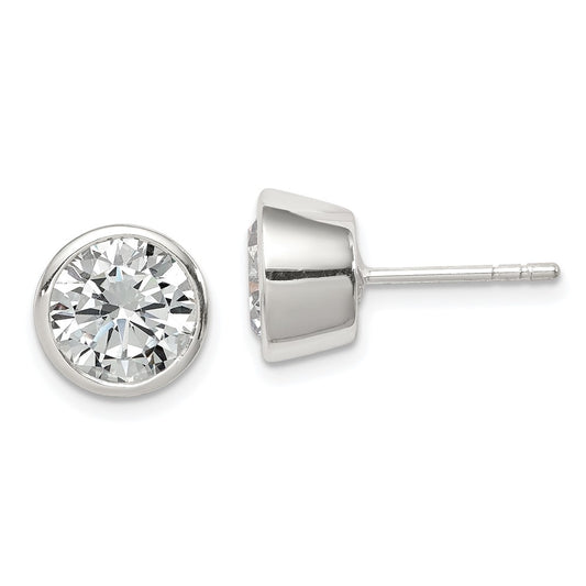 Sterling Silver Polished 8mm Round Cz Bezel Set Stud Earrings