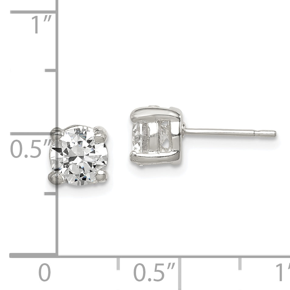 Sterling Silver Polished 6mm Round Cz Stud Earrings