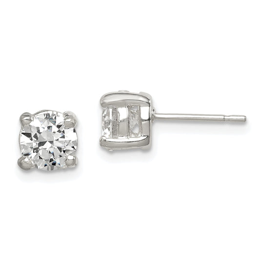Sterling Silver Polished 6mm Round Cz Stud Earrings