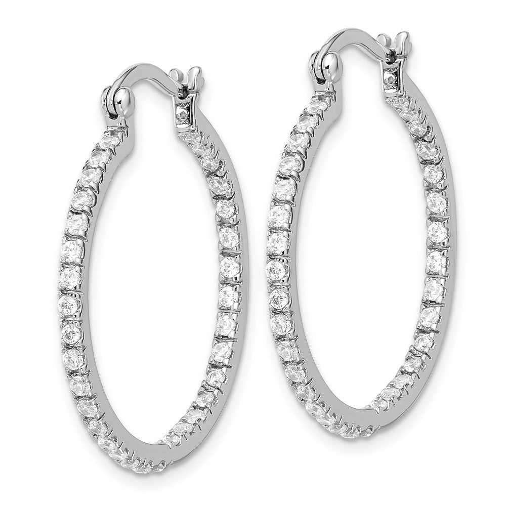 Sterling Silver Rhodium-Plated Cz In/Out Hoop Earrings