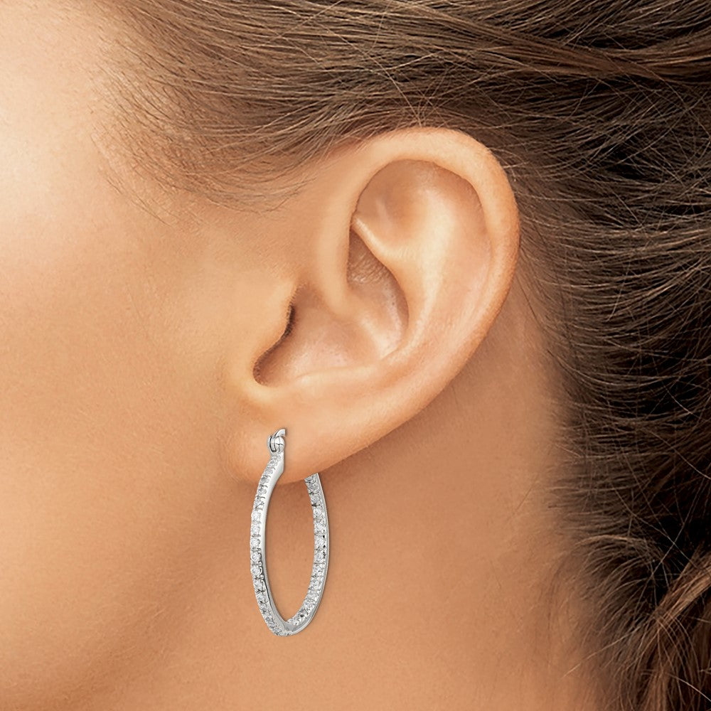 Sterling Silver Rhodium-Plated Cz In/Out Hoop Earrings