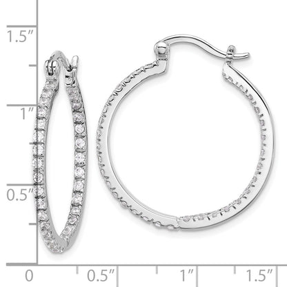 Sterling Silver Rhodium-Plated Cz In/Out Hoop Earrings