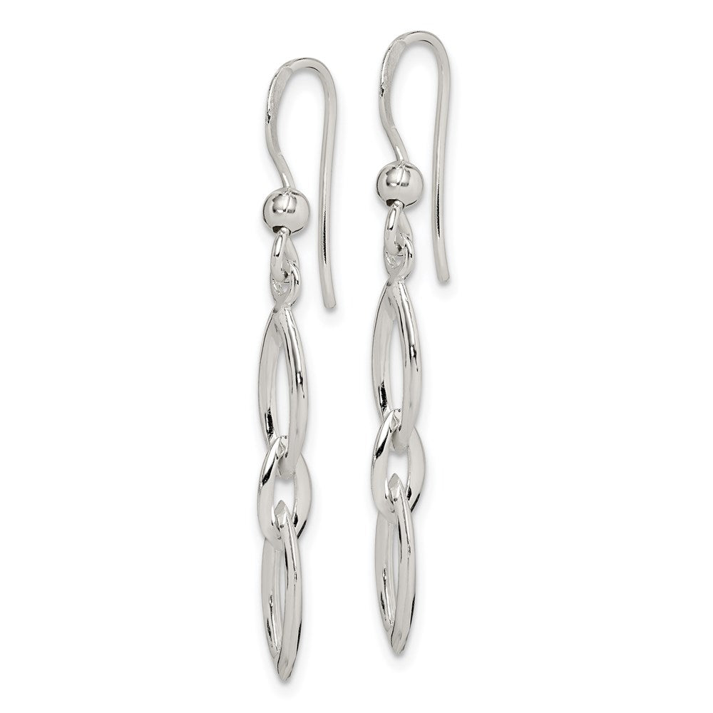 Sterling Silver Polished Fancy Marquise Link Dangle Earrings