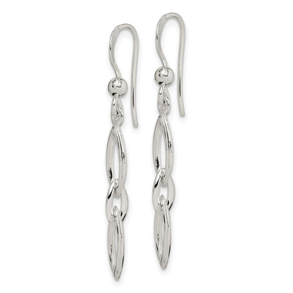 Sterling Silver Polished Fancy Marquise Link Dangle Earrings
