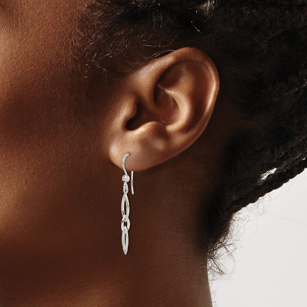 Sterling Silver Polished Fancy Marquise Link Dangle Earrings