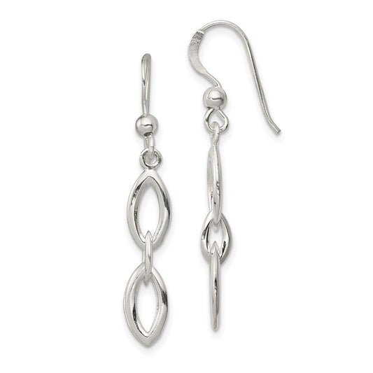Sterling Silver Polished Fancy Marquise Link Dangle Earrings