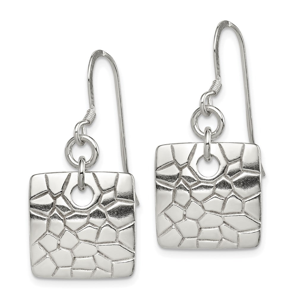 Sterling Silver Polished & Textured Fancy Square Dangle Earrings