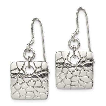 Sterling Silver Polished & Textured Fancy Square Dangle Earrings