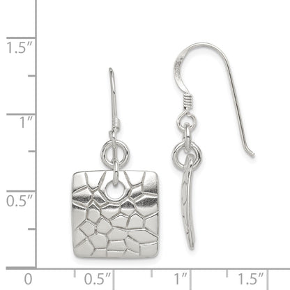 Sterling Silver Polished & Textured Fancy Square Dangle Earrings
