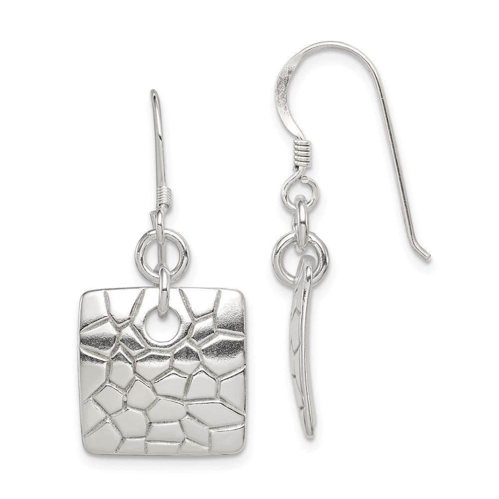 Sterling Silver Polished & Textured Fancy Square Dangle Earrings