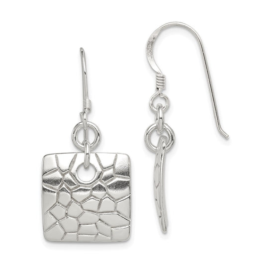 Sterling Silver Polished & Textured Fancy Square Dangle Earrings