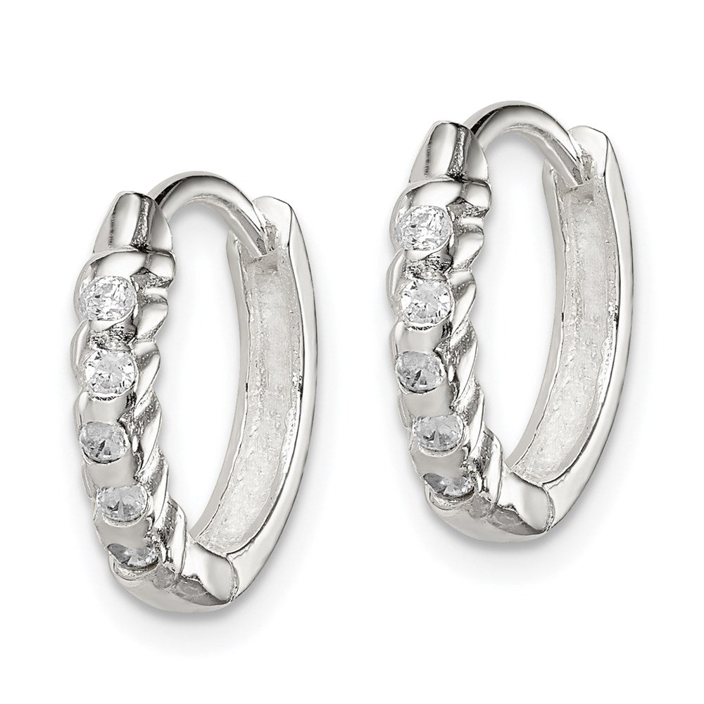 Sterling Silver Cz Hinged Hoop Earrings