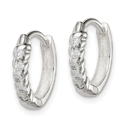 Sterling Silver Cz Hinged Hoop Earrings