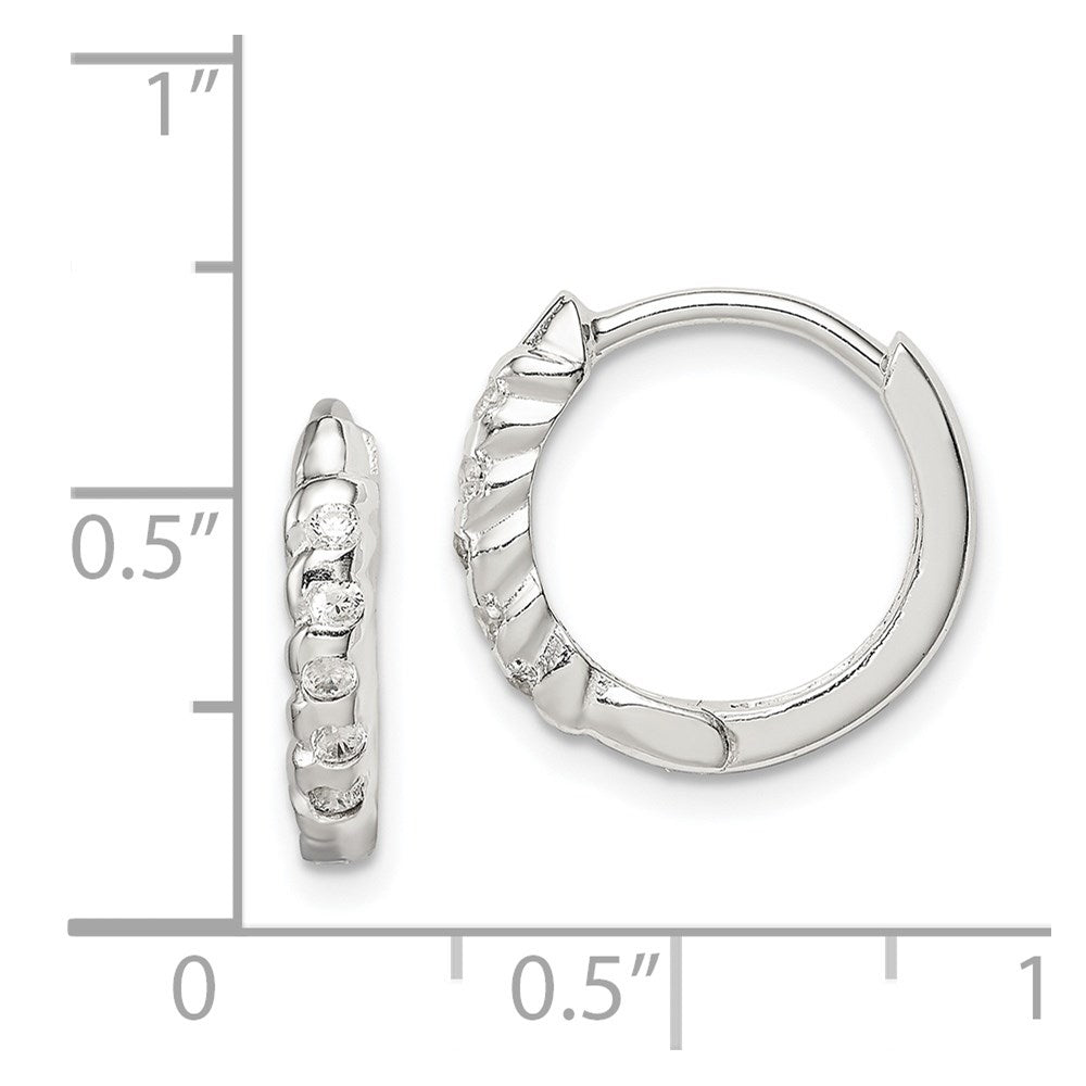 Sterling Silver Cz Hinged Hoop Earrings
