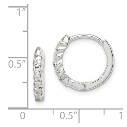 Sterling Silver Cz Hinged Hoop Earrings