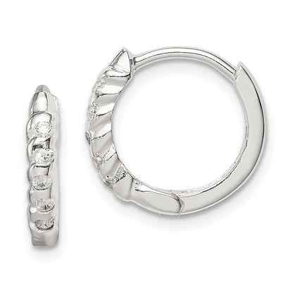 Sterling Silver Cz Hinged Hoop Earrings