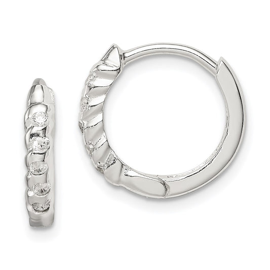 Sterling Silver Cz Hinged Hoop Earrings