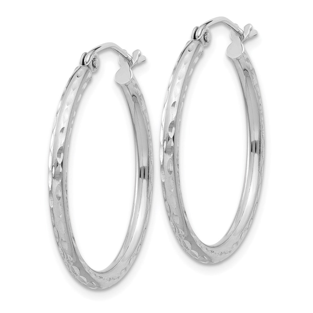 Sterling Silver Rhodium-Plated 2mm Diamond Cut Hoop Earrings