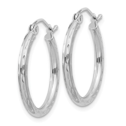 Sterling Silver Rhodium-Plated 2mm Diamond Cut Hoop Earrings