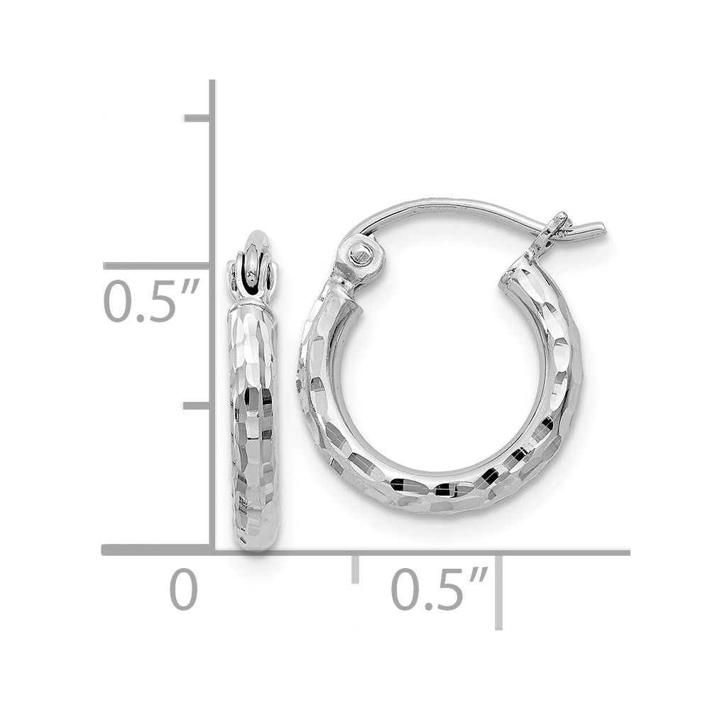 Sterling Silver Rhodium-Plated 2mm Diamond Cut Hoop Earrings