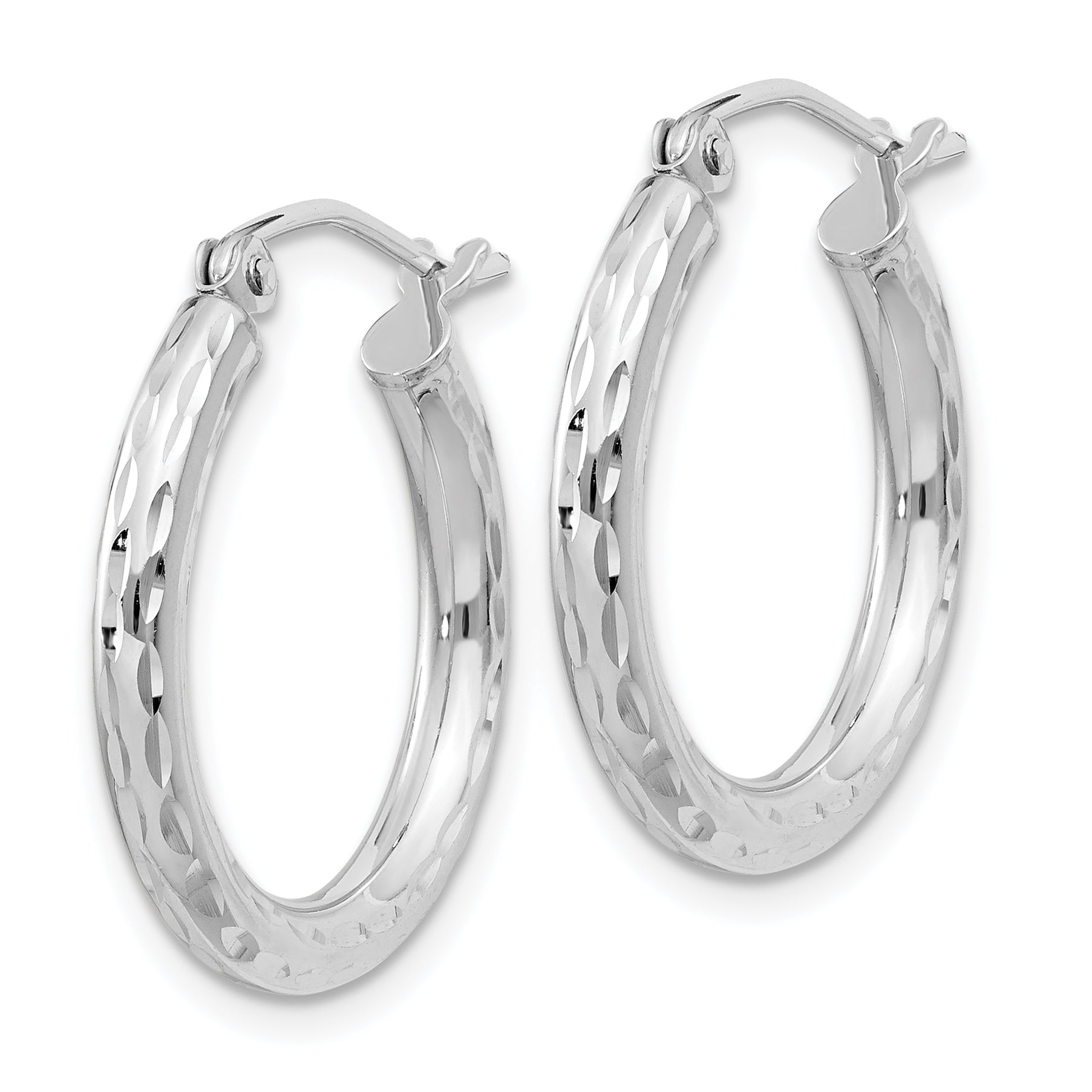 Sterling Silver Rhodium-Plated 2.5mm Diamond-Cut Hoop Earrings