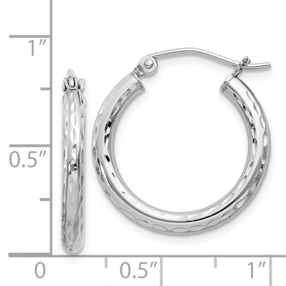 Sterling Silver Rhodium-Plated 2.5mm Diamond-Cut Hoop Earrings
