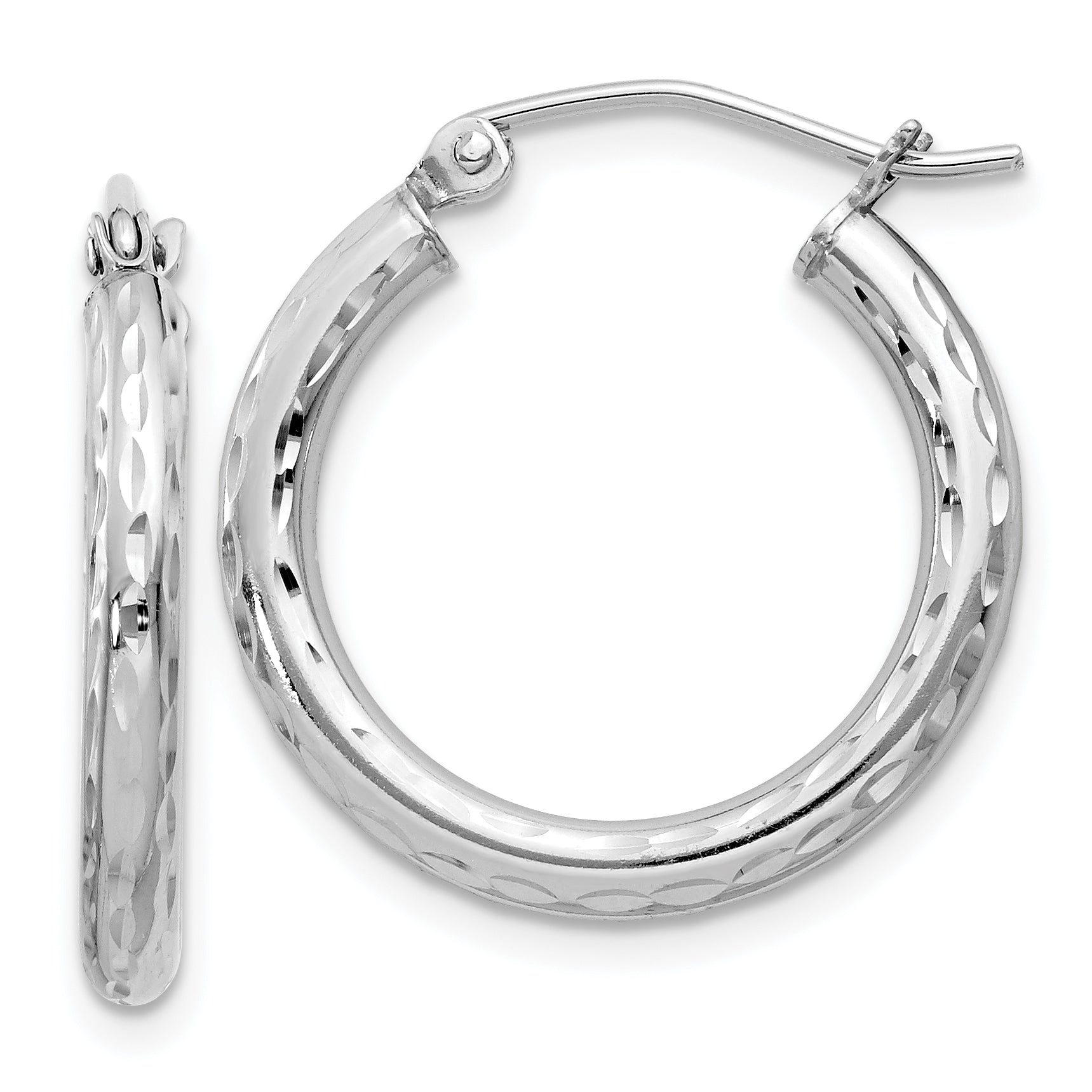 Sterling Silver Rhodium-Plated 2.5mm Diamond-Cut Hoop Earrings